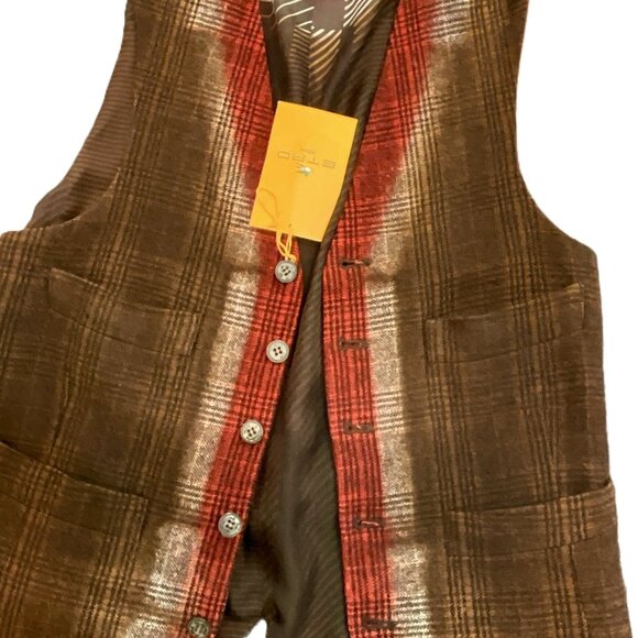 ETRO Milano Women's Checked Wool/Cotton Vest. Size IT 48. Made in Italy. - Picture 2 of 7